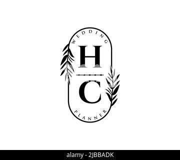 HC Initials Letter Hochzeitslogos Kollektion, handgezeichnete moderne minimalistische und florale Vorlagen für Einladungskarten, Save the Date, elegant Stock Vektor