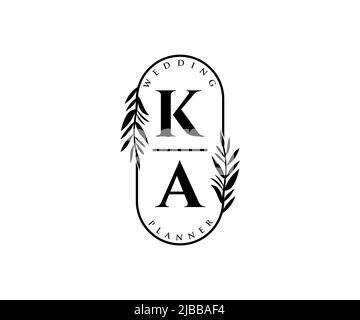 KA Initials Letter Hochzeit Monogram Logos Kollektion, handgezeichnete moderne minimalistische und florale Vorlagen für Einladungskarten, Save the Date, elegant Stock Vektor