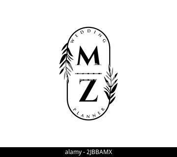 MZ Initials Letter Hochzeit Monogram Logos Kollektion, handgezeichnete moderne minimalistische und florale Vorlagen für Einladungskarten, Save the Date, elegant Stock Vektor