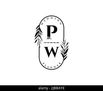 PW Initials Letter Wedding Monogram Logos Kollektion, handgezeichnete moderne minimalistische und florale Vorlagen für Einladungskarten, Save the Date, elegant Stock Vektor