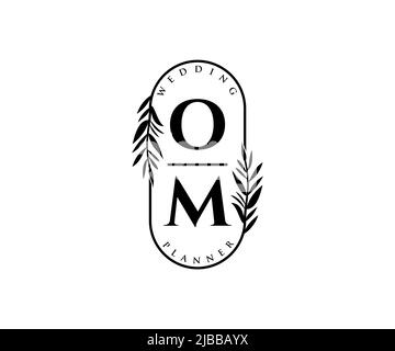 OM Initials Letter Hochzeit Monogram Logos Kollektion, handgezeichnete moderne minimalistische und florale Vorlagen für Einladungskarten, Save the Date, elegant Stock Vektor