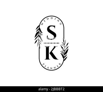 SK Initials Letter Hochzeit Monogram Logos Kollektion, handgezeichnete moderne minimalistische und florale Vorlagen für Einladungskarten, Save the Date, elegant Stock Vektor