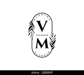 VM Initials Letter Hochzeit Monogram Logos Kollektion, handgezeichnete moderne minimalistische und florale Vorlagen für Einladungskarten, Save the Date, elegant Stock Vektor