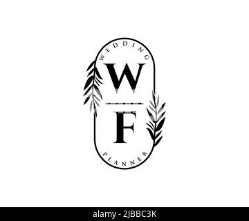 WF Initials Letter Hochzeitslogos Kollektion, handgezeichnete moderne minimalistische und florale Vorlagen für Einladungskarten, Save the Date, elegant Stock Vektor