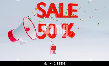 50 % Rabatt auf Promotion-Mock-up, 3D-illustration Stockfoto