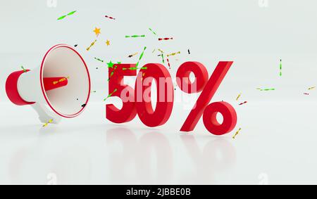 50 % Rabatt auf Promotion-Mock-up, 3D-illustration Stockfoto
