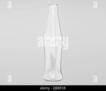 Realistische klare weiße Glasflasche. 330 ml Volumen-Mockup für Bier, Limonade, Soda, Cider, Tonic oder andere flüssige Produkte. 3D hochwertige isolierte ren Stockfoto