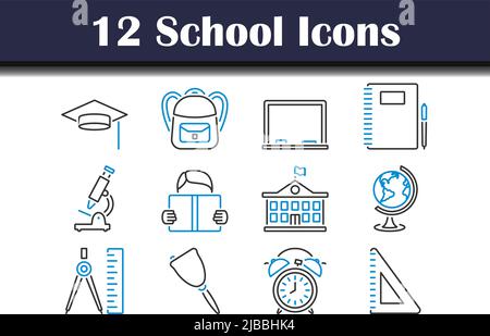 Schule Symbol Gesetzt. Editierbare Fett Formatigte Kontur Mit Farbfüllungsdesign. Vektorgrafik. Stock Vektor