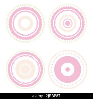 Vektorgrafik von Farbmandalakreisen. Runde, kunstvoll verzierte Formen. Geometrische dekorative Kreise Stock Vektor