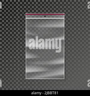 Reißverschlussbeutel aus Kunststoff transparent. Sauber mockup Reißverschluss Paket und Verpackung Reißverschluss Tasche isoliert auf Hintergrund. Vektorgrafik Stock Vektor