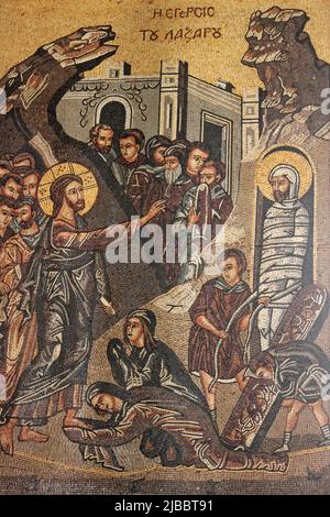 Mosaik in der griechisch-orthodoxen Kirche des heiligen Georg, Madaba Jordanien Stockfoto