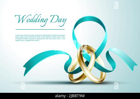 Eheringe mit Band Einladungskarte Vektor Vorlage. Einladungskarte für Hochzeit, Illustration Banner Postkarte Hochzeit Stock Vektor
