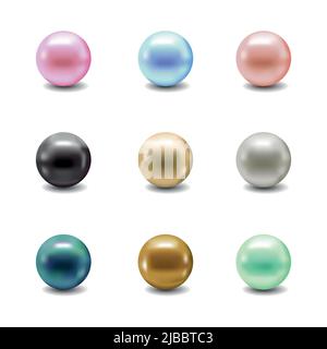 Vector Perlmutt Set. Schmuck 3D Perlen Kollektion. Farbe Perle Kugel und glänzende Luxus Perle Illustration Stock Vektor