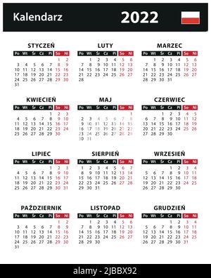 2022 Kalender - Vektorgrafik Stock. Polen, polnische Version | Kalendarz 2022 - ilustracji wektorowych. Polska, wersja polska Stock Vektor