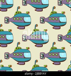 U-Boot-Muster nahtlos flach. Hintergrund mit Unterwasser-Transport. Vektorgrafik Stock Vektor