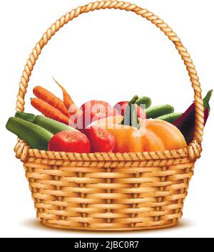 Weidenkorb ein Griff voll mit frischen Landwirt Markt Ernte Gemüse Nahaufnahme realistische Bild Vektor Illustration Stock Vektor
