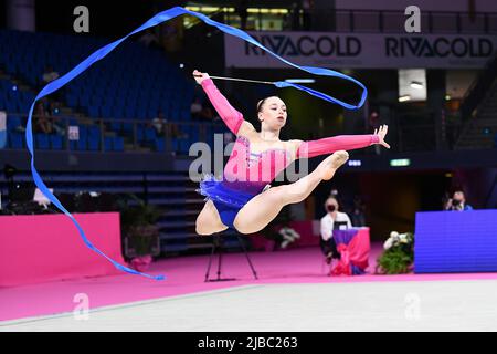 Matilde Tamagnini (SMR) während der rhythmischen Gymnastik FIG World Cup 2022, Gymnastik in Pesaro, Italien, Juni 03 2022 Stockfoto