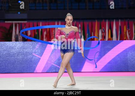 Matilde Tamagnini (SMR) während der rhythmischen Gymnastik FIG World Cup 2022, Gymnastik in Pesaro, Italien, Juni 03 2022 Stockfoto