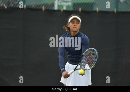 Im Bild: Französisch Tessah Andrianjafitrimo 23 Jahre spielen bei der ROTHESAY OPEN NOTTINGHAM Nottingham Tennis Center 4.–12. Juni 2022 Alle Bilder © Robert Leyland Keine Verwendung ohne vorherige Genehmigung. Stockfoto