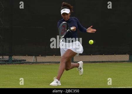Im Bild: Französisch Tessah Andrianjafitrimo 23 Jahre spielen bei der ROTHESAY OPEN NOTTINGHAM Nottingham Tennis Center 4.–12. Juni 2022 Alle Bilder © Robert Leyland Keine Verwendung ohne vorherige Genehmigung. Stockfoto