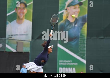 Im Bild: Französisch Tessah Andrianjafitrimo 23 Jahre spielen bei der ROTHESAY OPEN NOTTINGHAM Nottingham Tennis Center 4.–12. Juni 2022 Alle Bilder © Robert Leyland Keine Verwendung ohne vorherige Genehmigung. Stockfoto