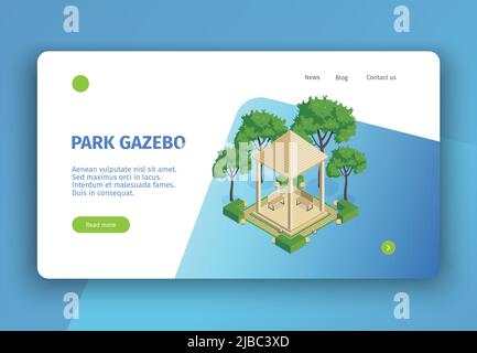 Isometrisches Stadtpark Konzept Banner Website-Seite mit anklickbaren Links Schaltflächen editierbaren Text und Bilder Vektor-Illustration Stock Vektor