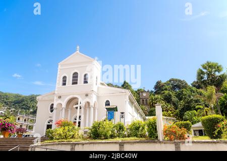 Römisch-katholische Kathedrale der Unbefleckten Empfängnis in Victoria an sonnigen Sommertagen, Hauptstadt der Insel Mahe, Seychellen Stockfoto