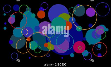 Rosa blaue Neonlinien Kreise Blasen, geometrische Formen, virtueller Raum, ultraviolettes Licht, 80s Stil, Retro Disco abstrakter Hintergrund. Pop Art Retro ve Stock Vektor