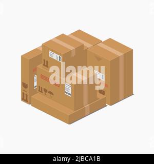 Isometrische Karton Pakete Paket detaillierte Set Vektor flache Illustration Stock Vektor