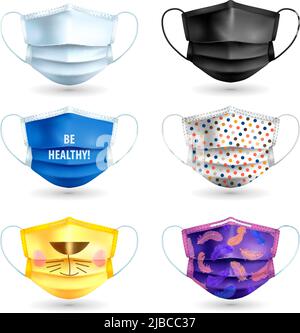 Medizinische Maske realistisch kreative Farbset isoliert Vektor Illustration Stock Vektor