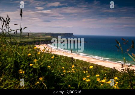 Whitepark Bay an der Antrim Coast in Nordirland. Stockfoto