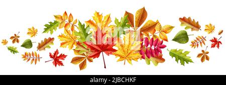 Realistische Herbst Verkauf horizontale Komposition mit Haufen von bunten verblassten herbstlichen Blätter Bilder auf leeren Hintergrund Vektor-Illustration Stock Vektor