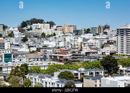 Japantown in Western Addition Distriktansicht von oben, San Francisco, Kalifornien Stockfoto