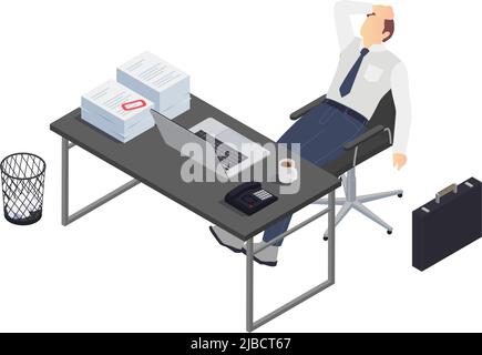 Professionelle Burnout Depression Frustration isometrische Zusammensetzung mit Business Worker mit Depression Vektor Illustration Stock Vektor