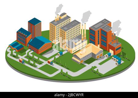 Ansicht von der Werksseite oder der Werksseite. Bbuilding isometrisch, industrielle Geschäftskraft, Energiekonstruktion. Vektorgrafik Stock Vektor