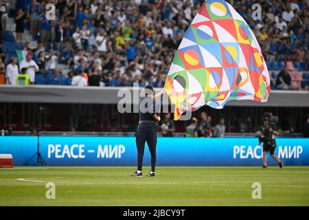 Die Nationalliga-Flagge während des Fußballspiels Italien gegen Deutschland, im Renato Dall’Ara Stadium, in Bologna, Italien, am 4. Juni 2022. (Foto von AllShotLive/Sipa USA) Stockfoto