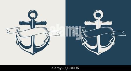 Vektor von Hand gezeichnete Anker mit isolierten Ribbons. Designvorlage für Tattoos, Tshirt, Logo, Labels. Anker mit Band. Antikes Vintage Marine Stock Vektor
