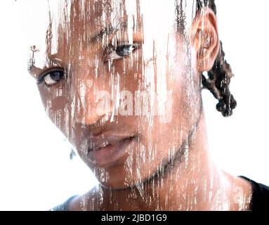 Paintographie. Eine Linienzeichnung kombiniert mit einem Porträt Stockfoto