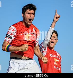 Ultimate Frisbee Competition Match - AUDL professionelle Frisbee-Spieler auf der Philadelphia Phoenix USA Disc Stockfoto