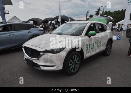 Oyama, Japan. 05.. Juni 2022. MAZDA CX-5 Bio-Kraftstoff wird am Sonntag, den 5. Juni 2022 beim „FUJI SUPER TEC 24 Hours Race“ in Oyama, Präfektur Shizuoka, Japan, angezeigt. Foto von Keizo Mori/UPI Credit: UPI/Alamy Live News Stockfoto