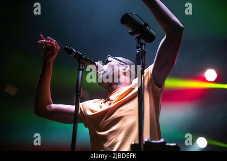 Trombone Shorty beim Auftritt in Razzmatazz, Barcelona 3 Jun. 2022. Fotograf: Ale Espaliat Stockfoto