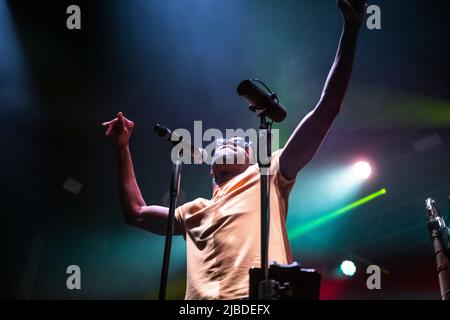 Trombone Shorty beim Auftritt in Razzmatazz, Barcelona 3 Jun. 2022. Fotograf: Ale Espaliat Stockfoto