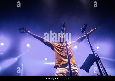 Trombone Shorty beim Auftritt in Razzmatazz, Barcelona 3 Jun. 2022. Fotograf: Ale Espaliat Stockfoto