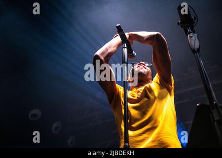 Trombone Shorty beim Auftritt in Razzmatazz, Barcelona 3 Jun. 2022. Fotograf: Ale Espaliat Stockfoto