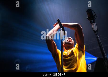 Trombone Shorty beim Auftritt in Razzmatazz, Barcelona 3 Jun. 2022. Fotograf: Ale Espaliat Stockfoto