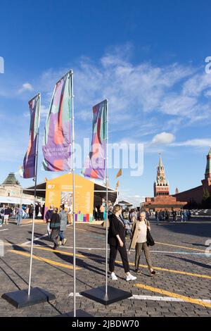 Moskau, Russland, 05. Juni 2022: Open Book Fair auf dem Roten Platz in Moskau - großes Festival der Bücher Stockfoto