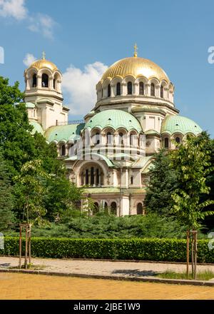 Goldene Kuppeln architektonische Detail der St. Alexander Newski orthodoxen Kathedrale in Sofia, Bulgarien, Balkan, Europa Stockfoto