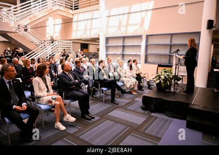 Atlanta. US, 05. Juni 2022, Abbildung zeigt einen Besuch im neuen Anwendungsentwicklungslabor von Solvay in Alpharetta, USA, während einer belgischen Wirtschaftsmission in den Vereinigten Staaten von Amerika, Sonntag, 05. Juni 2022 in Atlanta. Eine Delegation mit der Prinzessin und verschiedenen Ministern wird Atlanta, New York und Boston vom 4.. Bis 12.. Juni besuchen. BELGA FOTO LAURIE DIEFFEMBACQ Stockfoto