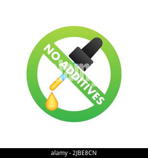 Grünes Logo ohne Zusatzstoffe auf weißem Hintergrund. Natürliche Bio-Ernährung. Zeichen verboten Stock Vektor