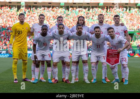 05. Juni 2022. Lissabon, Portugal. Startmannschaft der Schweiz für das Finale der UEFA Nations League zwischen Portugal und der Schweiz Credit: Alexandre de Sousa/Alamy Live News Stockfoto